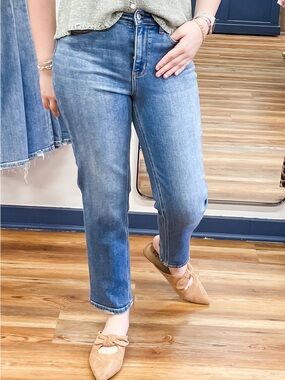 Judy Blue high waist straight ankle length jeans medium wash denim JB82714